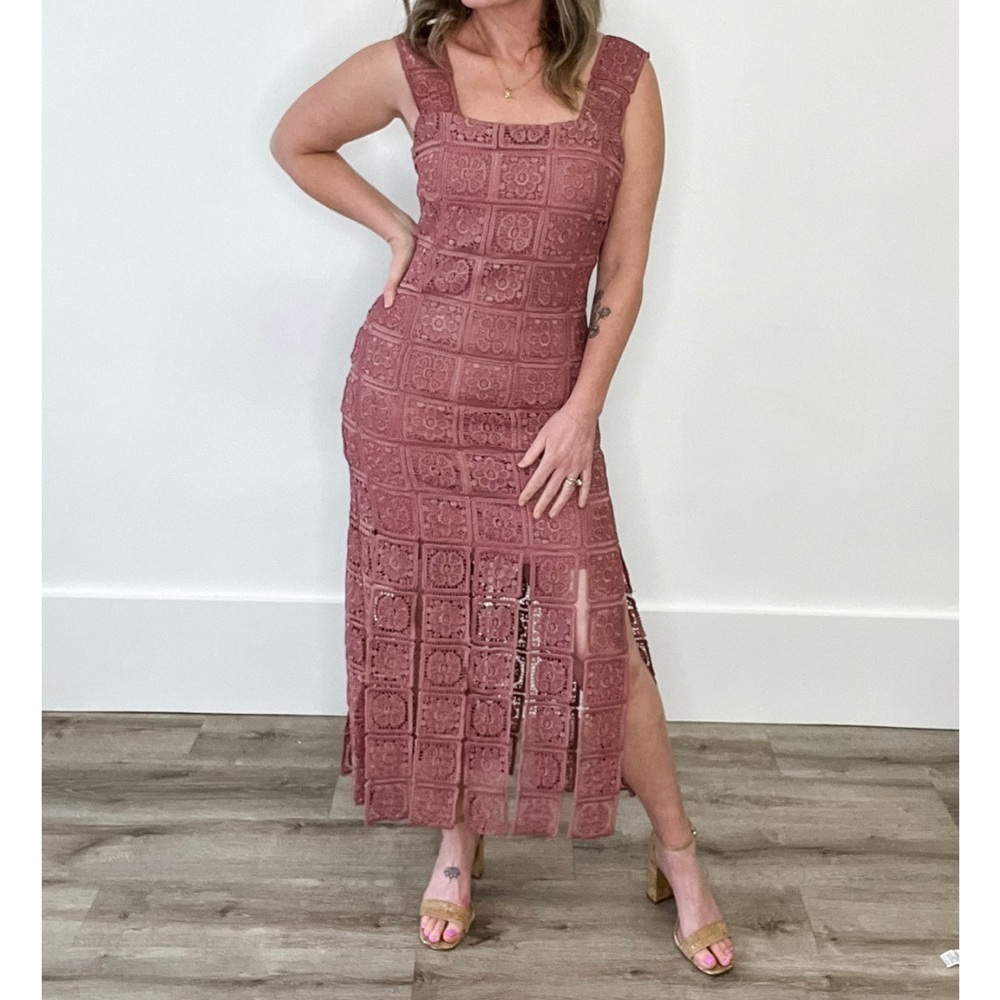 Crochet Lace Midi Dress - Rose